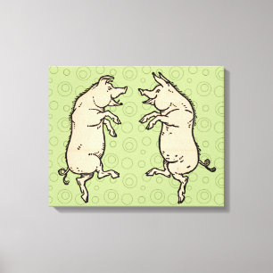 Antike Tanzschweine: Whimsical Vintag Piggy Jig Leinwanddruck
