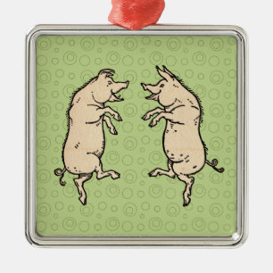 Antike Tanzschweine: Whimsical Vintag Piggy Jig Ornament Aus Metall