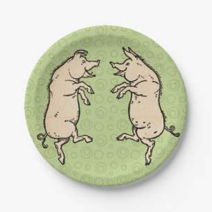 Antike Tanzschweine: Whimsical Vintag Piggy Jig Pappteller