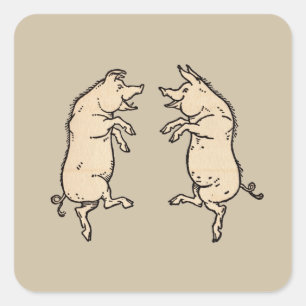 Antike Tanzschweine: Whimsical Vintag Piggy Jig Quadratischer Aufkleber