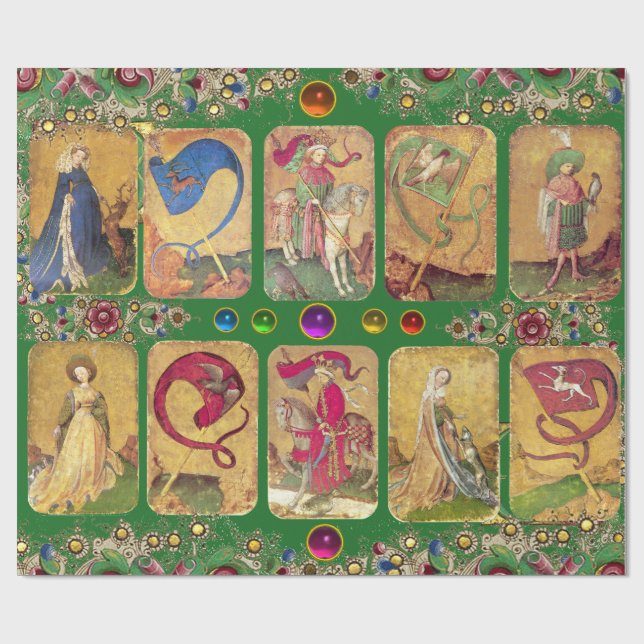 Antike Tarots,Deutsche Hofkarten,Flaggen in grün Geschenkpapier (Flach)