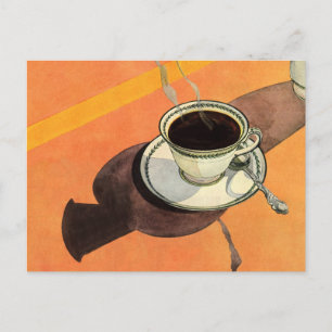 Antike Tasse Kaffee, Untertasse, Löffel, Retro-Din Postkarte