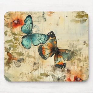 Antike Teal Orange Schmetterling Floral Mousepad