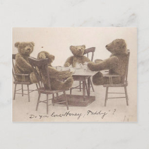 Antike Teddybären, Liebst du Honig? Postkarte