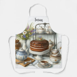 Antike Teekanne Teezeit und Kuchen Schürze