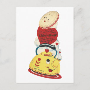 Antike Teekanne zum Valentinstag Feiertagspostkarte