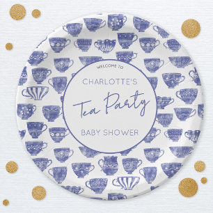 Antike-Teeparty-Baby-Shower-Teetasse-Aquarell Pappteller