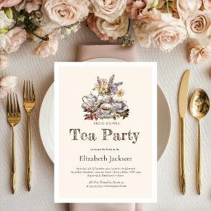 Antike Teeparty-Blumen Hochzeits-Luncheon Einladung
