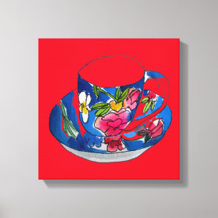 Antike Teetasse Aquarell whimsical Kunst Leinwanddruck