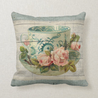 Antike Teetasse mit Rosen Shabby Chic Kissen