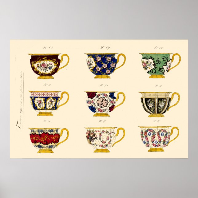 Antike Teetassen-Designs aus der viktorianischen Ä Poster (Vorne)
