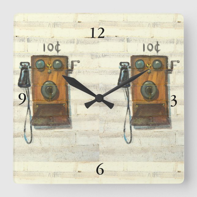 antike Telefonwand Quadratische Wanduhr (Vorderseite)