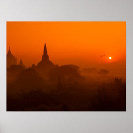 Antike Tempel Sunset Hot Air Balloon Poster