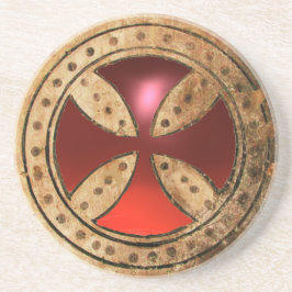 ANTIKE TEMPLAR CROSS Red Ruby Gem Sandstein Untersetzer