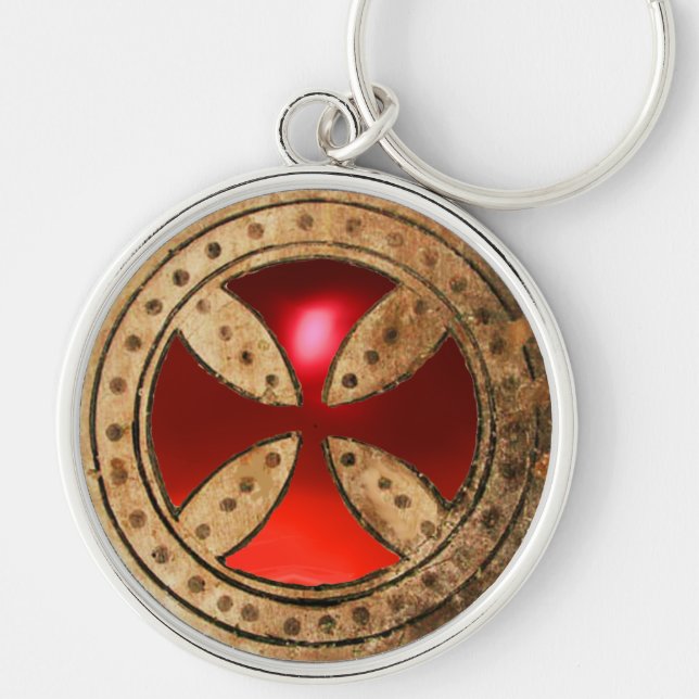ANTIKE TEMPLAR CROSS Red Ruby Gem Schlüsselanhänger (Vorne)