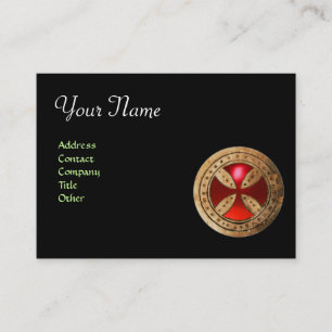 ANTIKE TEMPLAR CROSS Red Ruby Gem Visitenkarte