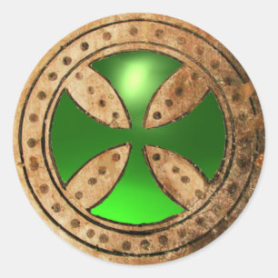 Antike Templerkreuz Smaragdgrüner Edelstein Runder Aufkleber