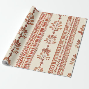 Antike Terrakotta-Botanik-Toile auf Creme Geschenkpapier