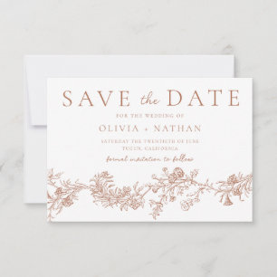 Antike Terrakotta-Hochzeit mit Blumen Save The Date