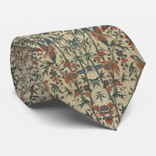 Antike Textil Vögel Blumen Krawatte