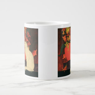 Antike Tiere, elegante weiße Katze, Herbstblumen Jumbo-Tasse