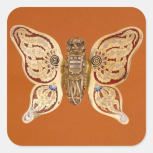 Antike Tiffany Gold Schmetterling viktorianische K Quadratischer Aufkleber