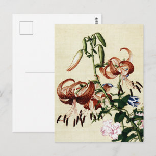 Antike Tigerlilien- und Pfingstrosen-Chinoiserie-K Postkarte