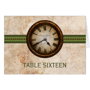 Antike Tischnummernkarte mit Uhr, Grün