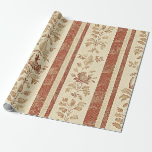 Antike Toile de Jouy Blumenstreifen mit Huhn Geschenkpapier