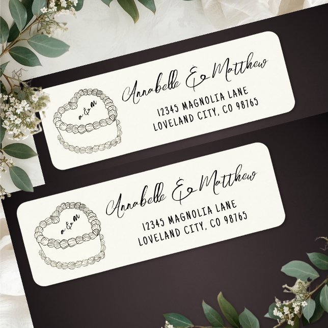Antike Torte Handgezeichnete Hochzeits-Rücksendead (Vintage Cake Hand Drawn Wedding Return Address Label)