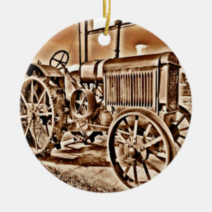 Antike Traktorenanlage Klassische Sepia Keramik Ornament