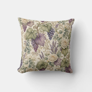 Antike Trauben, Lavendel & Weiße Rosen Kissen