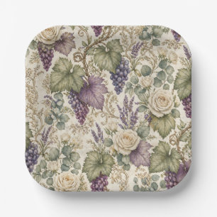 Antike Trauben, Lavendel & Weiße Rosen Pappteller