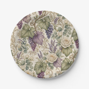 Antike Trauben, Lavendel & Weiße Rosen Pappteller