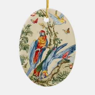 Antike tropische Papageien- und Schmetterlings-Fin Keramik Ornament