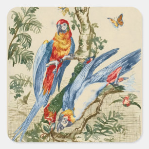 Antike tropische Papageien- und Schmetterlings-Fin Quadratischer Aufkleber