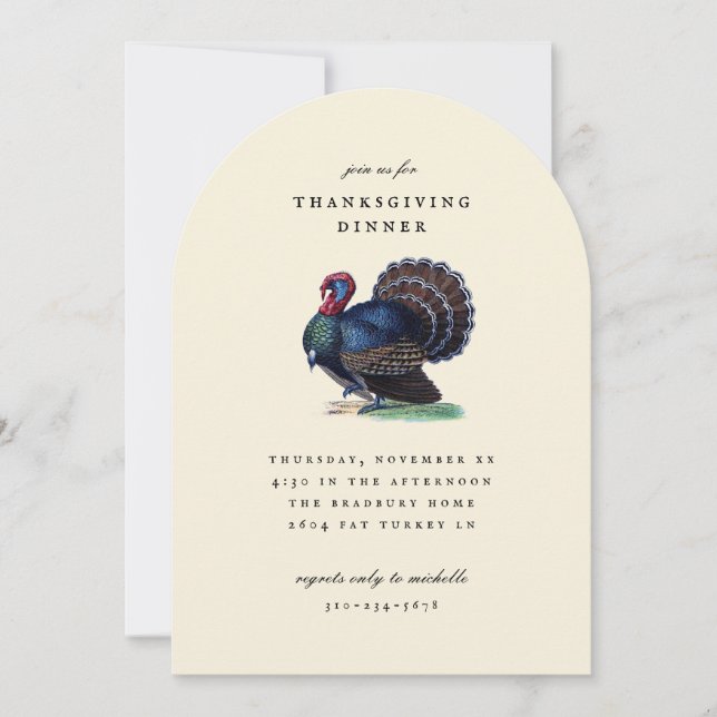 Antike Truthahn-Illustration Thanksgiving-Dinner Einladung (Vorderseite)