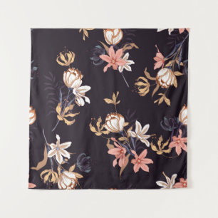 Antike Tulpen, dunkler violetter Hintergrund Wandteppich
