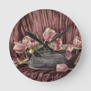 Antike Tulpen Runde Wanduhr