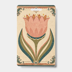 Antike Tulpen-Volkskunstillustration im Vintage-St Ausweis