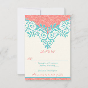 Antike Türkis Koralle Spitze Hochzeit RSVP Antwort