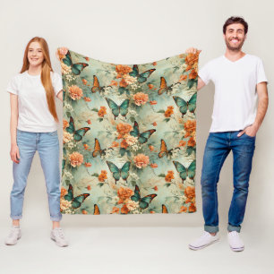 Antike Türkis-Schmetterling-Orange-Blumengarten Fleecedecke