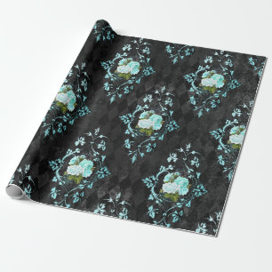 Antike Türkisfarbenen Rosen und schwarzes Harlekin Geschenkpapier