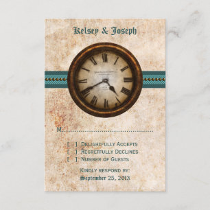 Antike Uhr-Antwortkarte, Aquamarin RSVP Karte