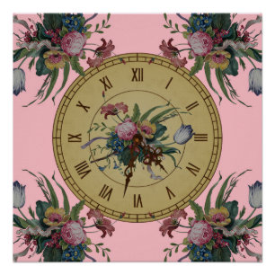 Antike Uhr mit Blumen Poster