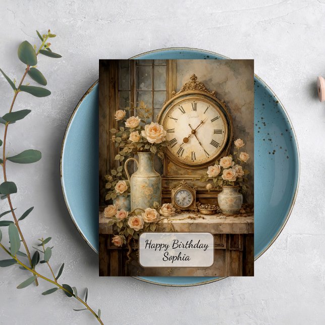 Antike Uhr und Rosen Karte (Von Creator hochgeladen)