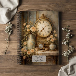 Antike Uhr und Rosen Notizbuch