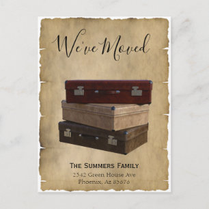 Antike Umzugsanzeige Wir haben Koffer umgezogen Ankündigungspostkarte