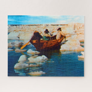 Antike USA Alaska Eskimo Jäger Puzzle