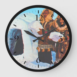 Antike USA Alaska Iglu-Erbauer Große Wanduhr